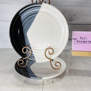Noritake Stoneware DURANGO 8647 Black Blue Abstract Panels Dinner Plates Set 2